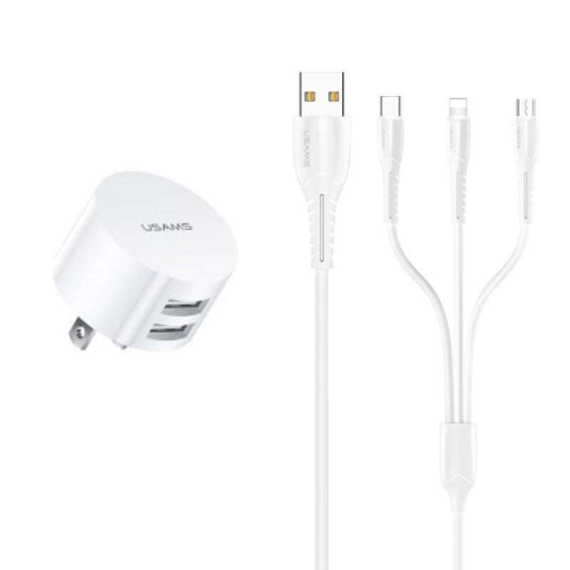 Kit de viaje (Cargador USB doble + Cable de carga 3 en 1) -Serie Tu